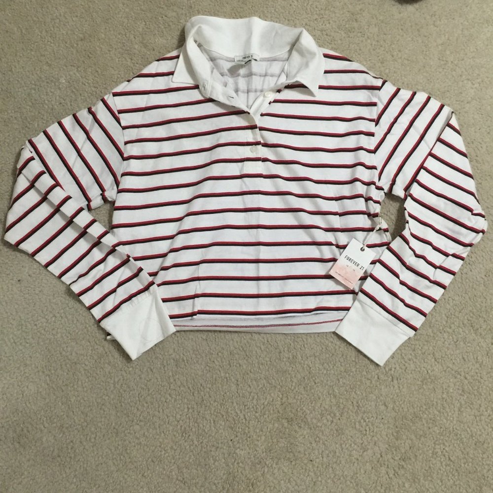 Forever 21 Striped/Collared Crop Top